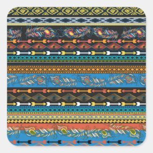 Sticker Carré Plumes ethniques : Broderie Boho Chic