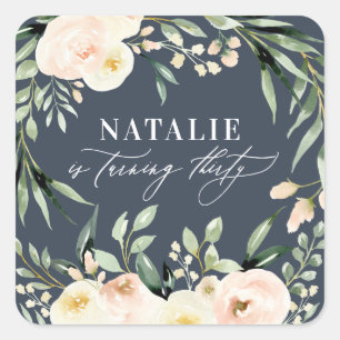 Sticker Carré Poche aquarelle florale 30e anniversaire fête