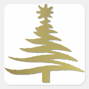 Sticker Carré Pochoir d'arbre de Noël Or