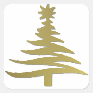 Sticker Carré Pochoir d'arbre de Noël Or sur Blanc