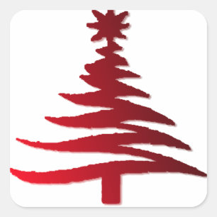 Sticker Carré Pochoir d'arbre de Noël rouge sur blanc