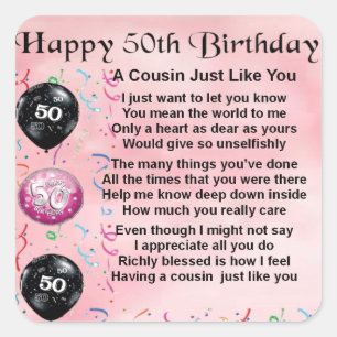 Sticker Carré Poème Cousin - Rose - 50ème anniversaire