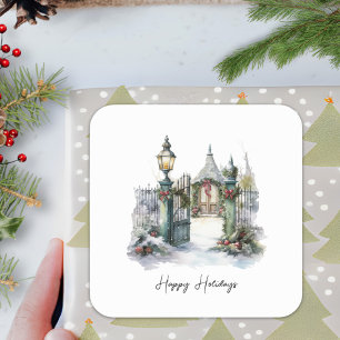 Sticker Carré Poème Green Red Snow Scandi hiver Noël Wreath