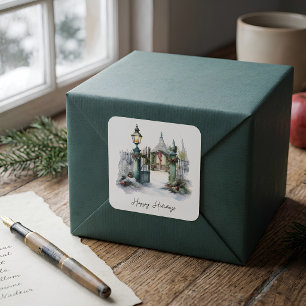 Sticker Carré Poème Green Red Snow Scandi hiver Noël Wreath