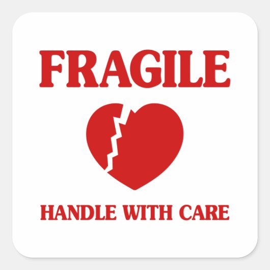 Sticker Carré Poignée Cardiaque Fragile Avec Soin (Devant)