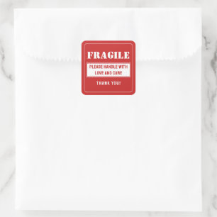 Sticker Carré Poignée fragile avec soin Mailing et emballage