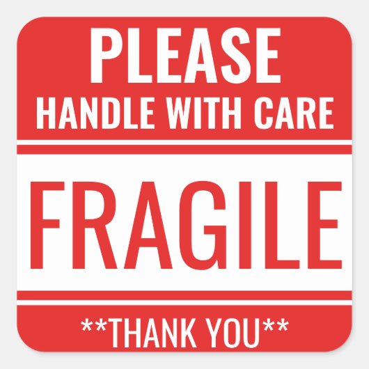 Sticker Carré Poignée Fragile Personnalisée Avec Attention (Devant)