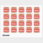 Sticker Carré Poignée Rustique Kraft Fragile Avec Attention (Feuille)
