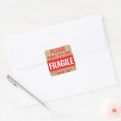 Sticker Carré Poignée Rustique Kraft Fragile Avec Attention (Enveloppe)