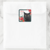 Sticker Carré Poinsettia Bordure Chat Noir Noël (Sac)