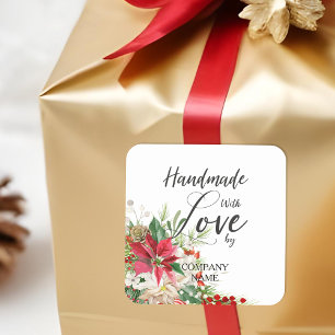 Sticker Carré Poinsettias Bouquet Whimsical fait main avec amour
