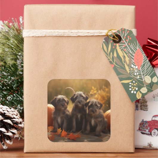 Sticker Carré Pointeur à poils durs Griffon Puppy Automne (vacances)