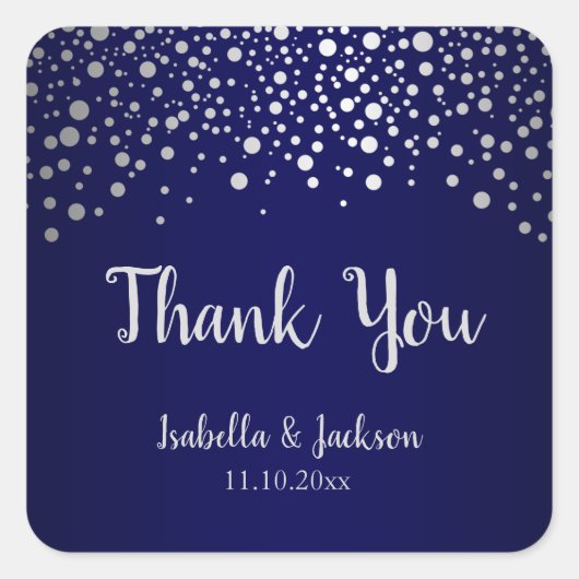 Sticker Carré Points Confetti bleu marine et argent - Carré (Devant)