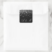 Sticker Carré Points Confetti Faux Silver Foil Noir Monogramme (Sac)