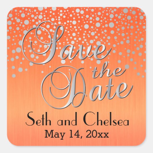 Sticker Carré Points en argent et orange | Personnaliser (Devant)