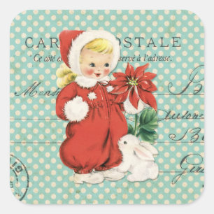 Sticker Carré Points mignons de menthe de poinsettia de fille de