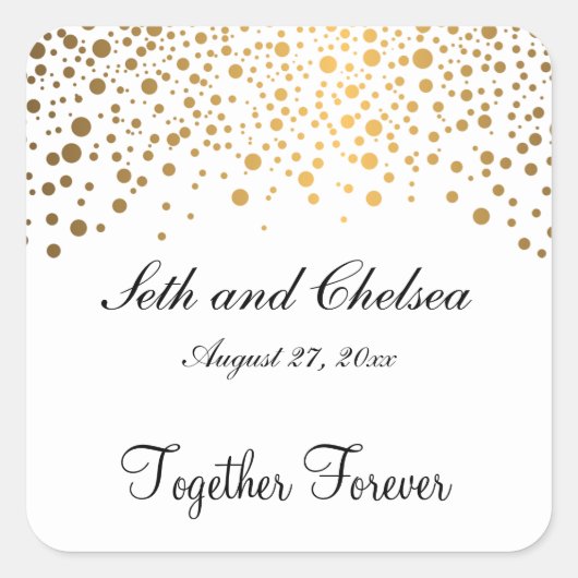 Sticker Carré Points Or du jour du mariage | Personnaliser (Devant)