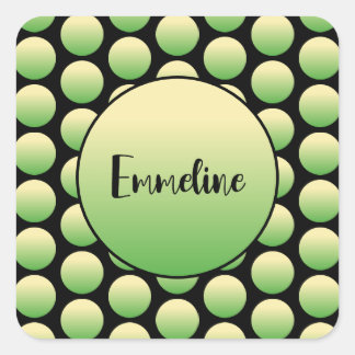 Sticker Carré Points verts rétro sur le noir Nom de script Typog