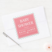 Sticker Carré Pois de Baby shower rose et ruban (Enveloppe)