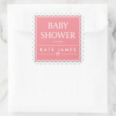 Sticker Carré Pois de Baby shower rose et ruban (Sac)