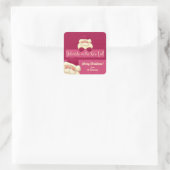 Sticker Carré Pois de Noël rose et nom Père Noël (Sac)