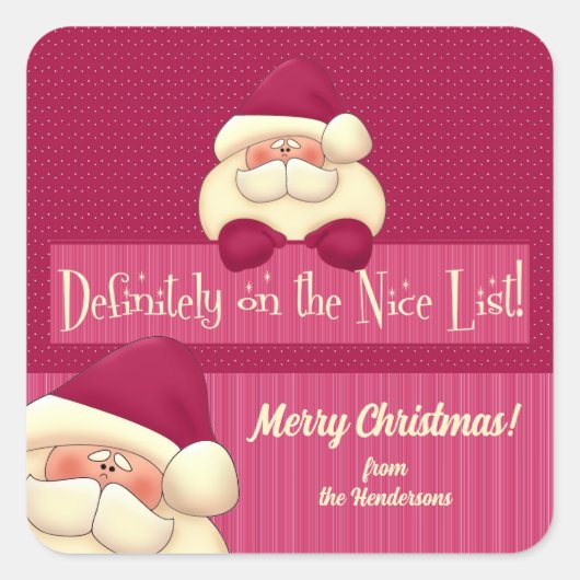 Sticker Carré Pois de Noël rose et nom Père Noël (Devant)