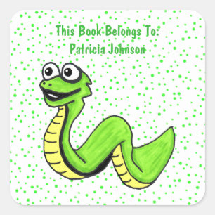 Sticker Carré Pois de serpent de caricature verte et souriante