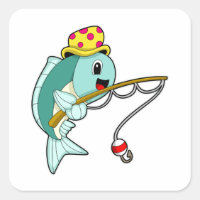 Poisson à la pêche avec bâton de pêche et Casquett