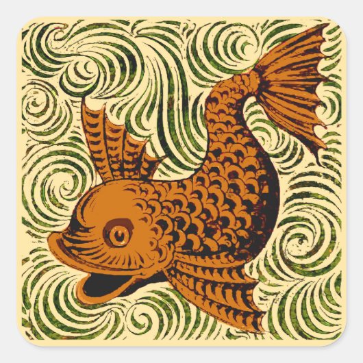 Sticker Carré Poisson Antique Carrelage Ancien art (Devant)