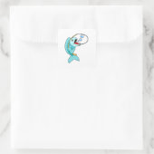 Sticker Carré Poisson avec canne à pêche (Sac)
