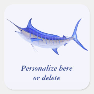 Sticker Carré Poisson bleu marlin artisanal personnalisé (blanc)