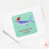 Sticker Carré Poisson bleu marlin personnalisé Père Noël (Enveloppe)