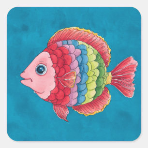 Sticker Carré Poisson coloré