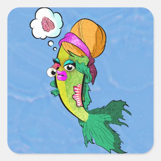 Sticker Carré Poisson-dame Zombie (Devant)