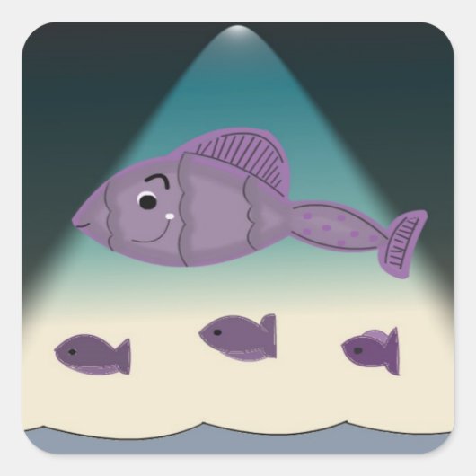 Sticker Carré Poisson Dessin Animé (Devant)