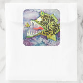 Sticker Carré Poisson "Électrique" Avec Attitude (Sac)