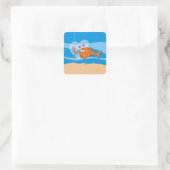 Sticker Carré Poisson et appât en amour (Sac)