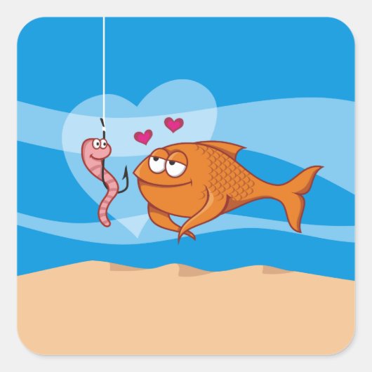 Sticker Carré Poisson et appât en amour (Devant)