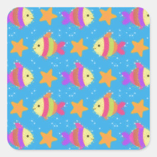Sticker Carré Poisson Et Motif D'Épée