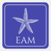 Sticker Carré Poisson étoile blanche côtière sur Monogramme bleu (Devant)