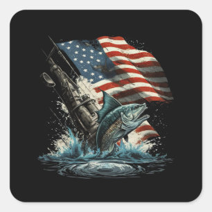 Sticker Carré poisson nage-eau-avec-arme-drapeau