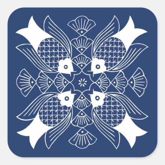 Sticker Carré Poisson sous-marin avec Arrière - plan bleu (Devant)