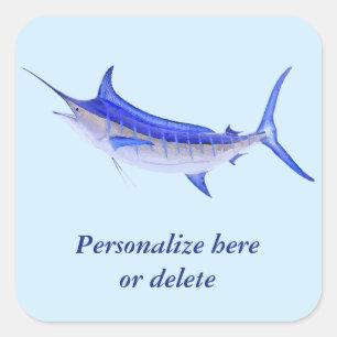 Sticker Carré Poissons artistiques personnalisés de Marlin bleu