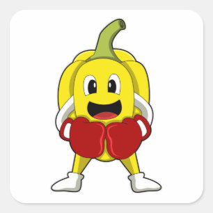 Sticker Carré Poivre en boîte avec gants de boxe