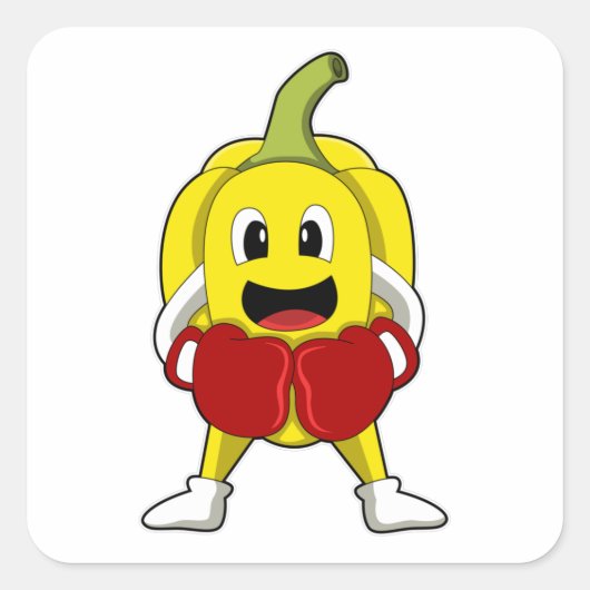 Sticker Carré Poivre en boîte avec gants de boxe (Devant)