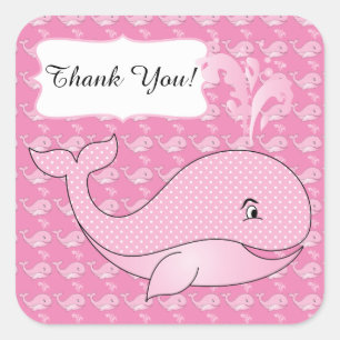 Sticker Carré Poka rose Pot Bébé Baleine   Texte do-it-yourself