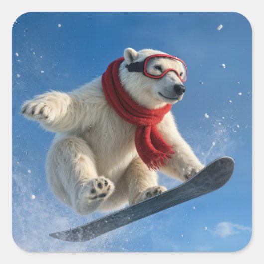 Sticker Carré Polar Bear Mid-air on a Snowboard (Devant)