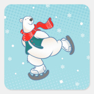 Sticker Carré Polar bear on ice skates