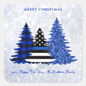 Sticker Carré Police Noël bleu Plaid Parties scintillant Arbre F (Devant)