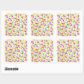 Sticker Carré Polka-Dots colorés sur blanc (Feuille)